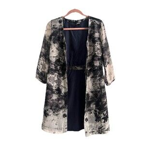 Brooklyn Industries Abstract Jacket Kimono Dress Black and White Chiffon Size M